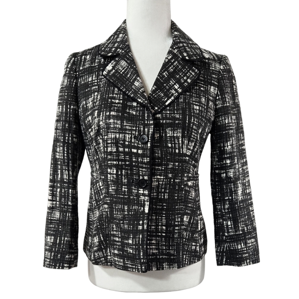 Ann Taylor Black White Textured Blazer Pockets Dressy Office Preppy